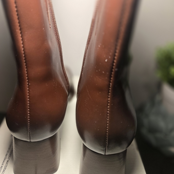 New-Sézane Axelle Ankle Boots Chocolat Glacé Brown Leather Block Heel Sz 7 FR 38 - Picture 10 of 11